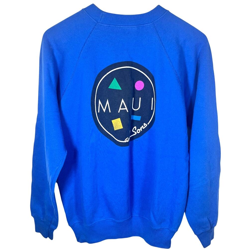 Vintage 80/90s Maui And Sons Sweatshirt Blue Big Logo Made In USA Size Medium